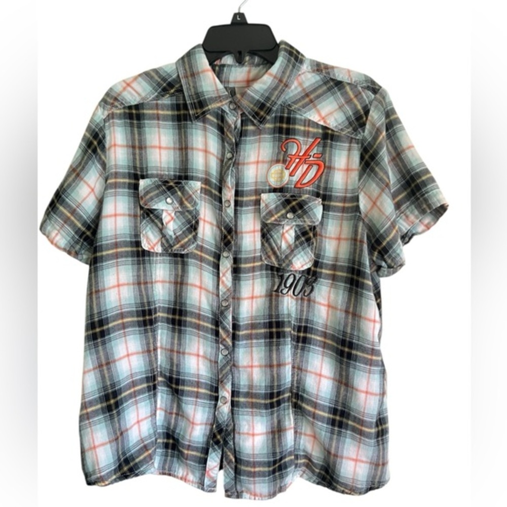 Harley-Davidson Blue and Black Button Down‎ Shirt Casual Top